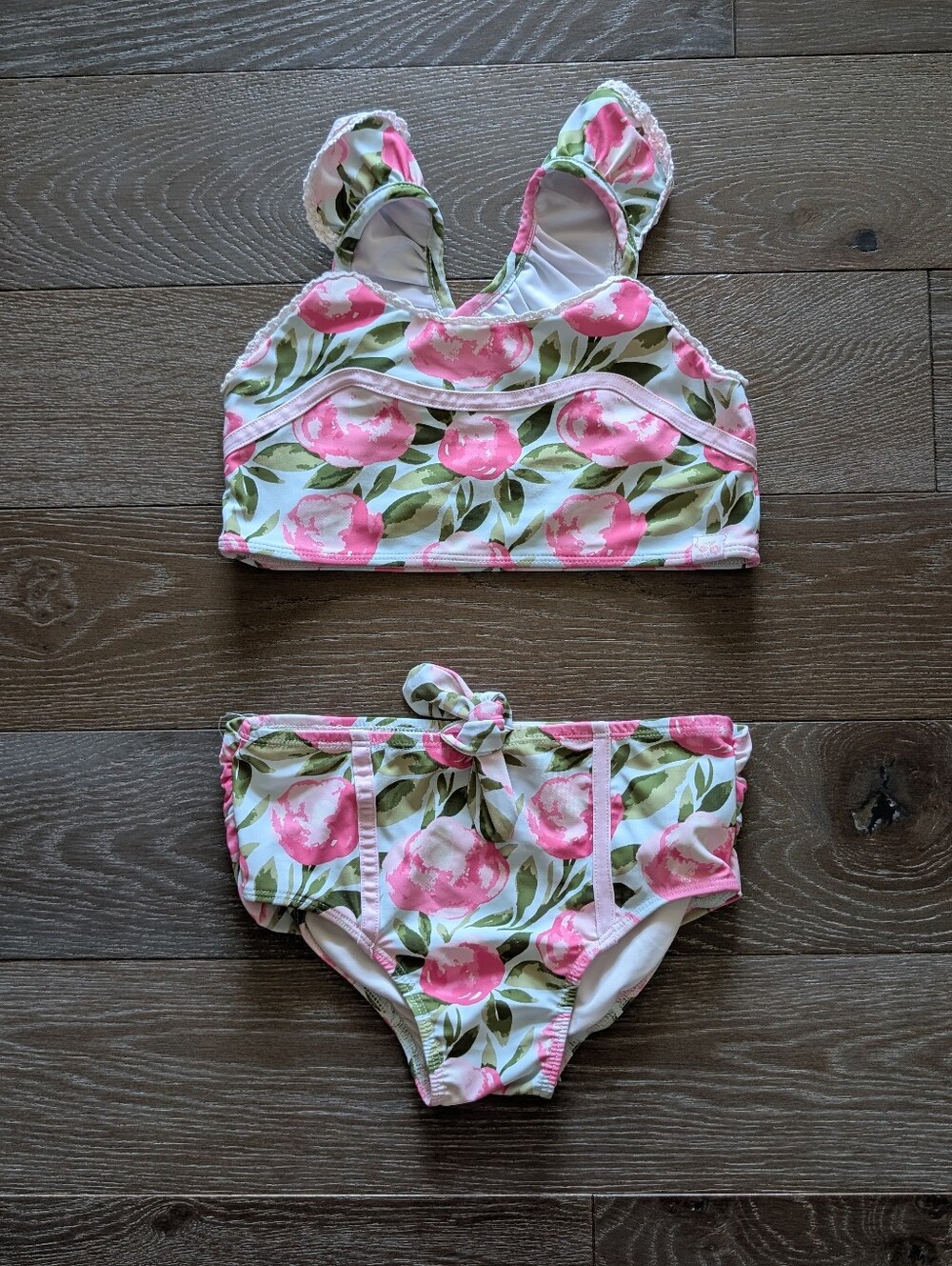 SweetHoney Girls Pink Floral Two-Piece Swim Set Size 10